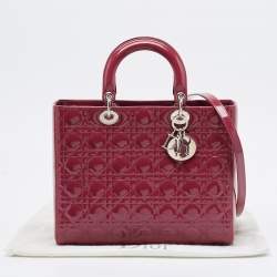 Dior Fuchsia Cannage Patent Leather Large Lady Dior Tote