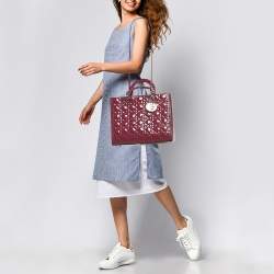 Dior Fuchsia Cannage Patent Leather Large Lady Dior Tote