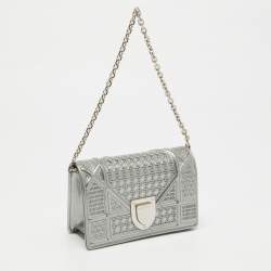 Pre Owned Dior Silver Cannage Patent Leather Baby Diorama Chain Bag