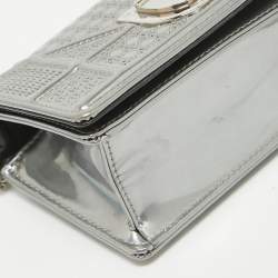 Pre Owned Dior Silver Cannage Patent Leather Baby Diorama Chain Bag