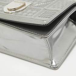 Pre Owned Dior Silver Cannage Patent Leather Baby Diorama Chain Bag