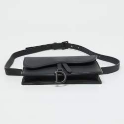 Dior Black Leather Saddle Flap Belt Bag