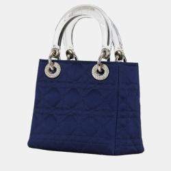 Pre Owned Christian Dior Navy Satin Plastic Dior Lady Rhinestone Handbag