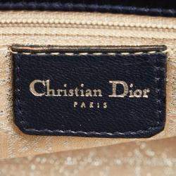 Pre Owned Christian Dior Navy Satin Plastic Dior Lady Rhinestone Handbag