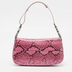 Pre Owned Dior Pink Leather and Python Malice Shoulder Bag