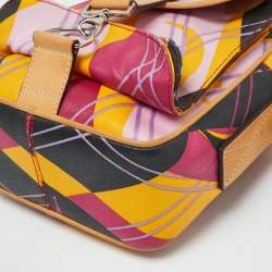 Dior Multicolor Graphic Printed Fabric and Leather Shoulder Bag
