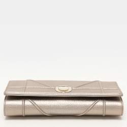 Pre Owned Dior Metallic Beige Leather Diorama Wallet on Chain