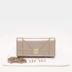 Pre Owned Dior Metallic Beige Leather Diorama Wallet on Chain