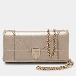 Pre Owned Dior Metallic Beige Leather Diorama Wallet on Chain