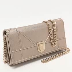 Pre Owned Dior Metallic Beige Leather Diorama Wallet on Chain