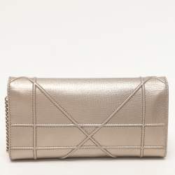Pre Owned Dior Metallic Beige Leather Diorama Wallet on Chain