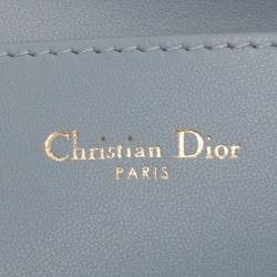 Pre Owned Dior Dust Blue Quilted Leather Caro Wristlet Clutch