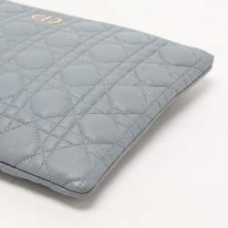Pre Owned Dior Dust Blue Quilted Leather Caro Wristlet Clutch