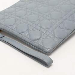 Pre Owned Dior Dust Blue Quilted Leather Caro Wristlet Clutch