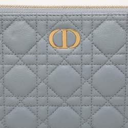 Pre Owned Dior Dust Blue Quilted Leather Caro Wristlet Clutch