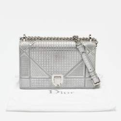 Dior Silver Leather Medium Diorama Flap Shoulder Bag