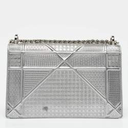 Dior Silver Leather Medium Diorama Flap Shoulder Bag