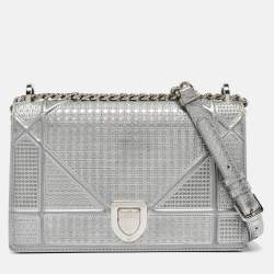 Dior Silver Leather Medium Diorama Flap Shoulder Bag