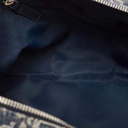 Pre Owned Dior Navy Blue Oblique Canvas and Leather Logo Charms Boston Bag