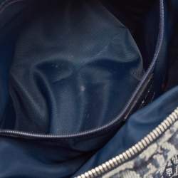 Pre Owned Dior Navy Blue Oblique Canvas and Leather Logo Charms Boston Bag