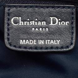 Pre Owned Dior Navy Blue Oblique Canvas and Leather Logo Charms Boston Bag