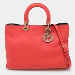 Pre Owned Dior Coral Leather Large Diorissimo Shopper Tote