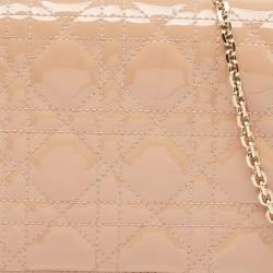 Pre Owned Dior Poudre Beige Cannage Patent Leather Lady Dior Chain Clutch