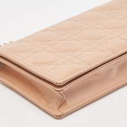 Pre Owned Dior Poudre Beige Cannage Patent Leather Lady Dior Chain Clutch
