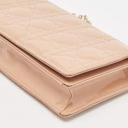 Pre Owned Dior Poudre Beige Cannage Patent Leather Lady Dior Chain Clutch