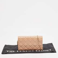 Pre Owned Dior Poudre Beige Cannage Patent Leather Lady Dior Chain Clutch