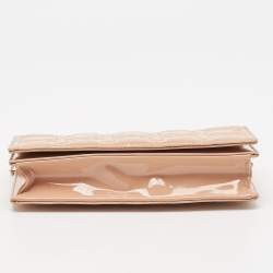 Pre Owned Dior Poudre Beige Cannage Patent Leather Lady Dior Chain Clutch
