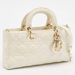 Pre Owned Dior Off White Cannage Leather Medium Lady D-Joy Tote