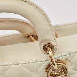 Pre Owned Dior Off White Cannage Leather Medium Lady D-Joy Tote