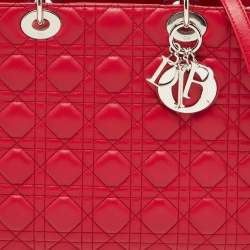 Dior Red Quilted Cannage Leather Large Lady Dior Tote