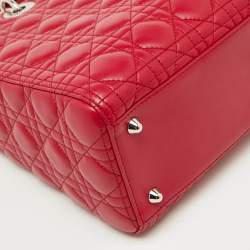 Dior Red Quilted Cannage Leather Large Lady Dior Tote