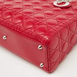 Dior Red Quilted Cannage Leather Large Lady Dior Tote