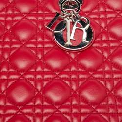 Dior Red Quilted Cannage Leather Large Lady Dior Tote