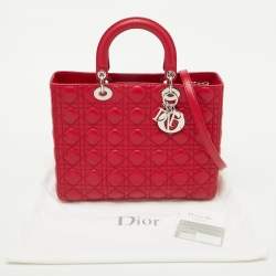 Dior Red Quilted Cannage Leather Large Lady Dior Tote