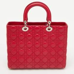 Dior Red Quilted Cannage Leather Large Lady Dior Tote
