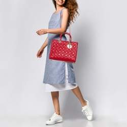 Dior Red Quilted Cannage Leather Large Lady Dior Tote