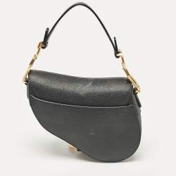 Pre Owned Dior Black Leather Mini Saddle Bag