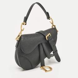 Pre Owned Dior Black Leather Mini Saddle Bag