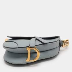 Pre Owned Dior Blue Leather Mini Saddle Bag