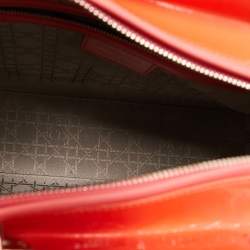 Pre Owned Dior Orange Cannage Patent Leather Large Lady Dior Tote