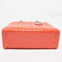 Pre Owned Dior Orange Cannage Patent Leather Large Lady Dior Tote