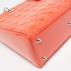 Pre Owned Dior Orange Cannage Patent Leather Large Lady Dior Tote