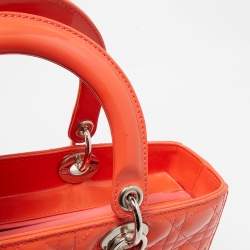 Pre Owned Dior Orange Cannage Patent Leather Large Lady Dior Tote