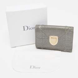 Pre Owned Dior Metallic Leather Diorama Trifold Compact Wallet