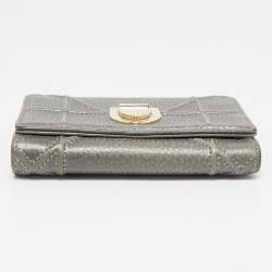 Pre Owned Dior Metallic Leather Diorama Trifold Compact Wallet