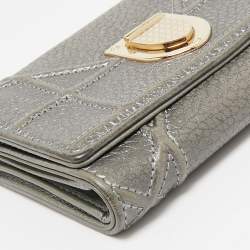 Pre Owned Dior Metallic Leather Diorama Trifold Compact Wallet